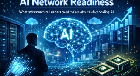 AI network readiness illustration showing the infrastructure foundations—high-speed networking, GPU compute, and data center connectivity—required for enterprises scaling AI workloads.